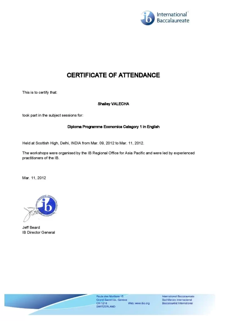 certificate of attendance